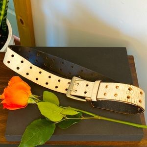 Vintage Silver Roller Buckle 2 Holes Distressed Leather Belt